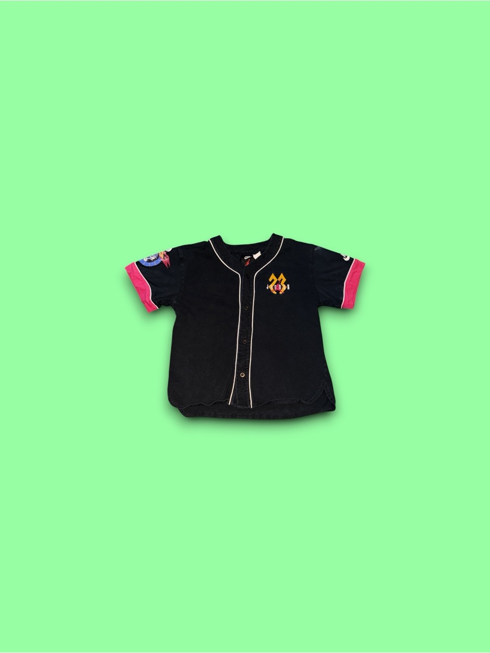 Vintage Nike Jordan Jersey Shirt Boys 10-12 Black Button Up 23 Basketball 90s
